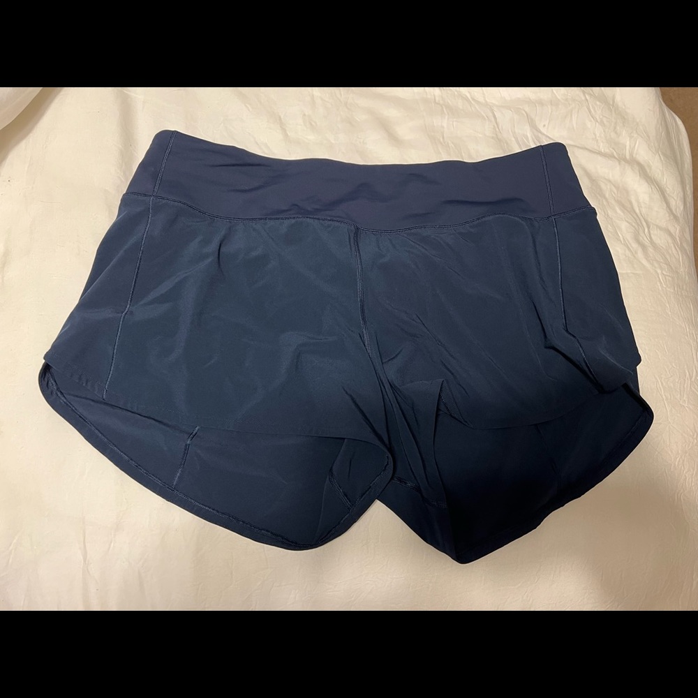 Lululemon Hi Rise Speed Up Shorts Sz 14 Tall Navy Blue 4”
